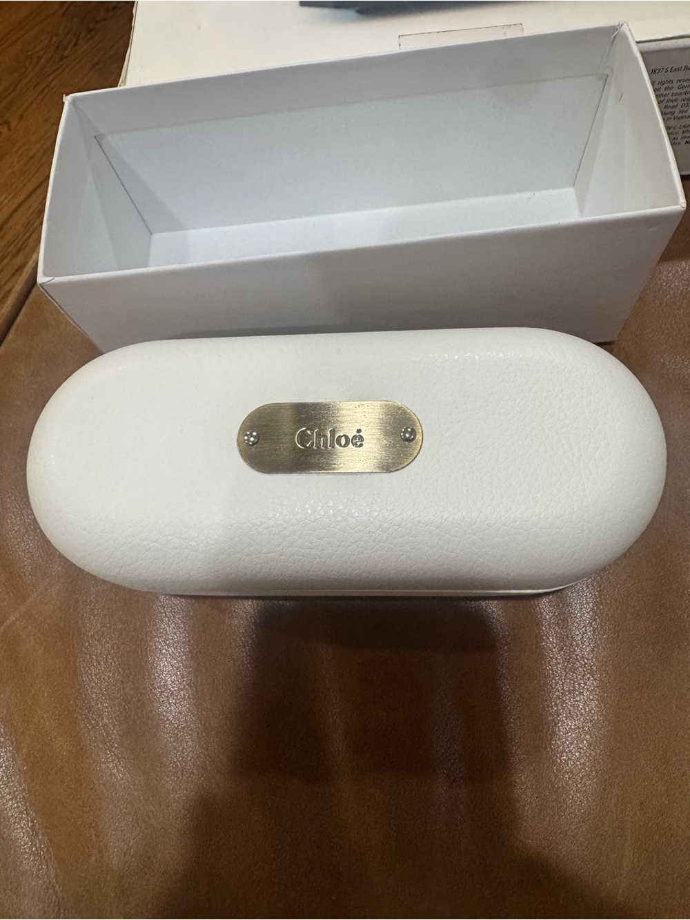 White Chloe Eyewear Case with Gold Plaque